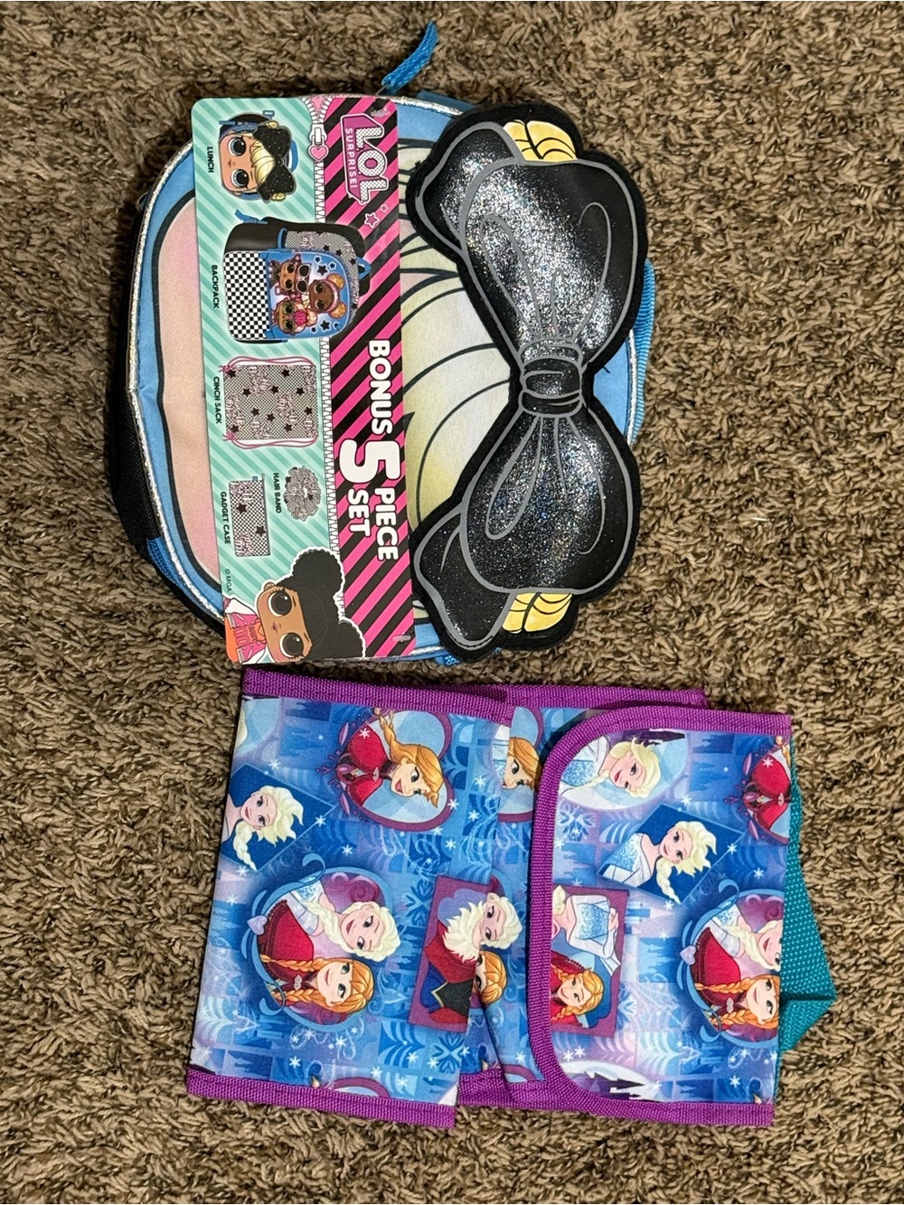 LOL Surprise Glitter Bow Crossbody Bag + Frozen Foldable Organizer